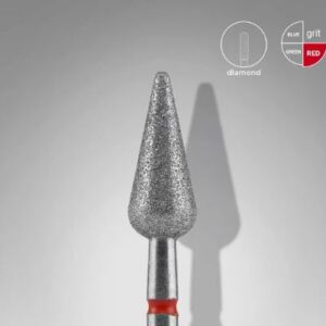 Fresa diamantada pêra pontiaguda vermelha, diâmetro 5 mm, parte operacional 12 mm