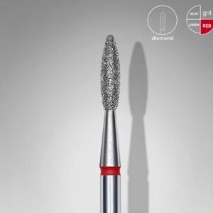 Fresa diamantada chama vermelha, diâmetro 2,1 mm, parte operacional 8 mm